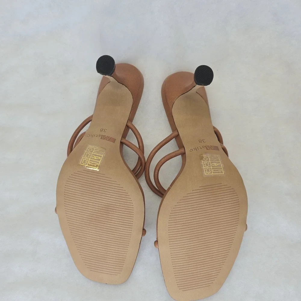 Matiko Arlo Shoes Womens Size 38 Cognac Brown Strappy‎ Heels Sandals Dress